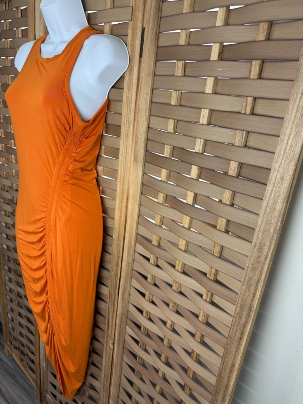 VERONICA BEARD Orange Sleeveless Ruched Midi / Maxi Dress - Picture 2 of 10